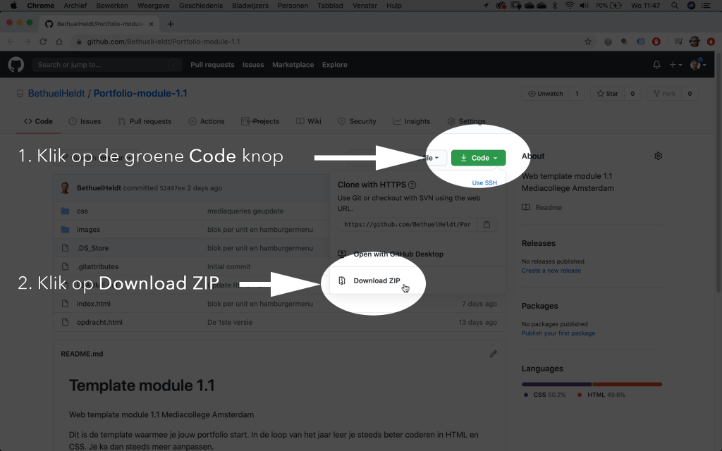 screenshot GitHub download instructie